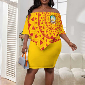Support Palancas Negras - Yellow Angola Football Off Shoulder Short Dress LT01