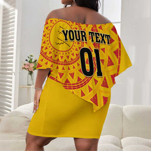 Support Palancas Negras - Yellow Angola Football Off Shoulder Short Dress LT01