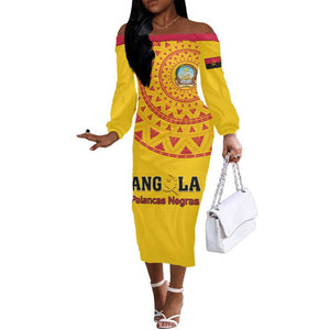 Support Palancas Negras - Yellow Angola Football Off The Shoulder Long Sleeve Dress