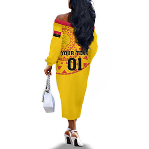 Support Palancas Negras - Yellow Angola Football Off The Shoulder Long Sleeve Dress