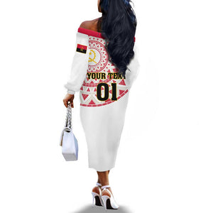 Support Palancas Negras - White Angola Football Off The Shoulder Long Sleeve Dress