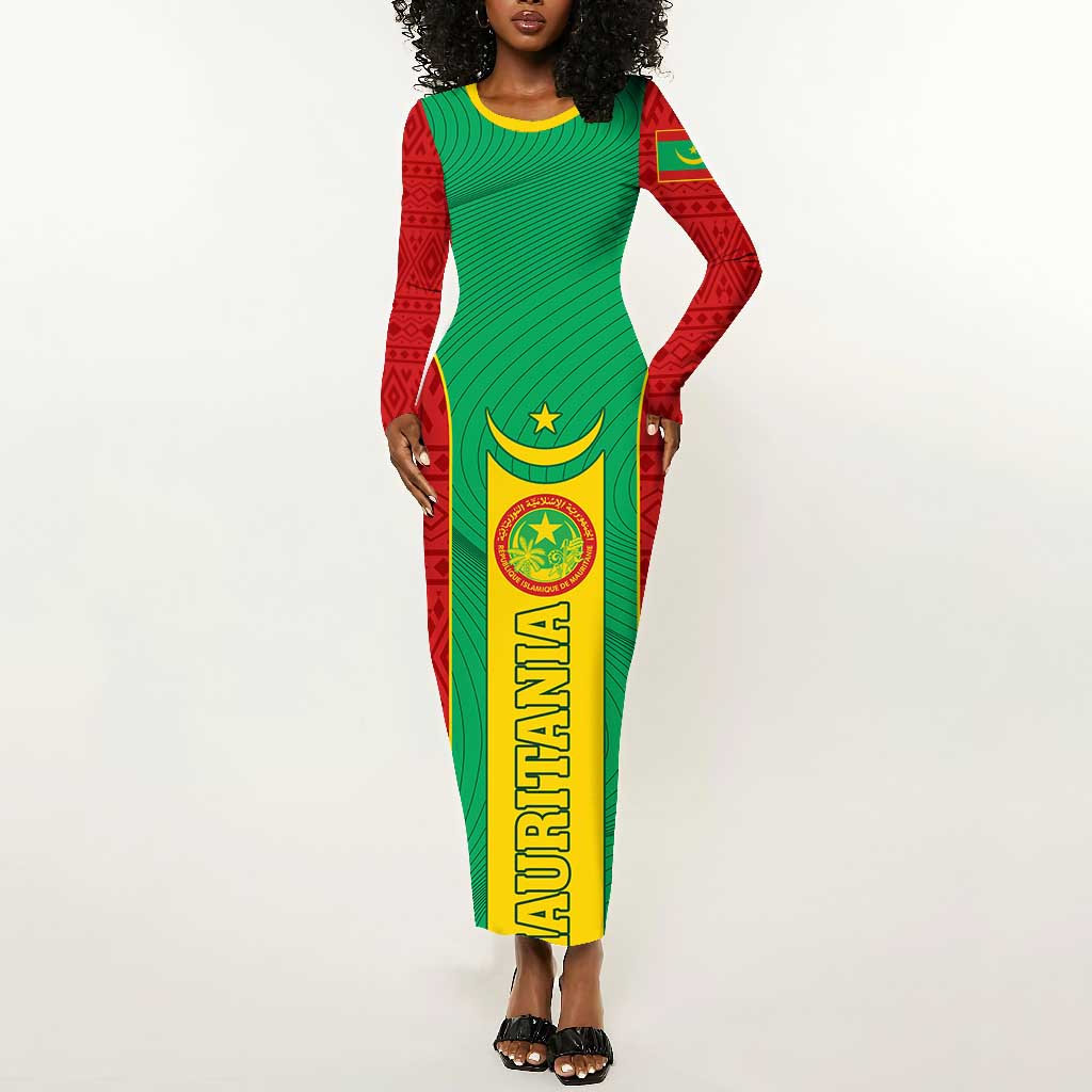 Support the Lions of Chinguetti - Mauritania Football Long Sleeve Bodycon Dress LT01