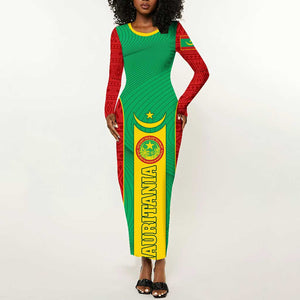 Support the Lions of Chinguetti - Mauritania Football Long Sleeve Bodycon Dress LT01
