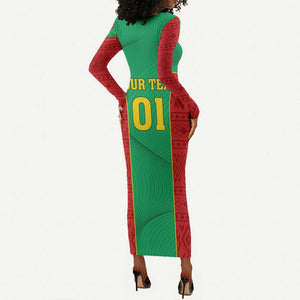 Support the Lions of Chinguetti - Mauritania Football Long Sleeve Bodycon Dress LT01