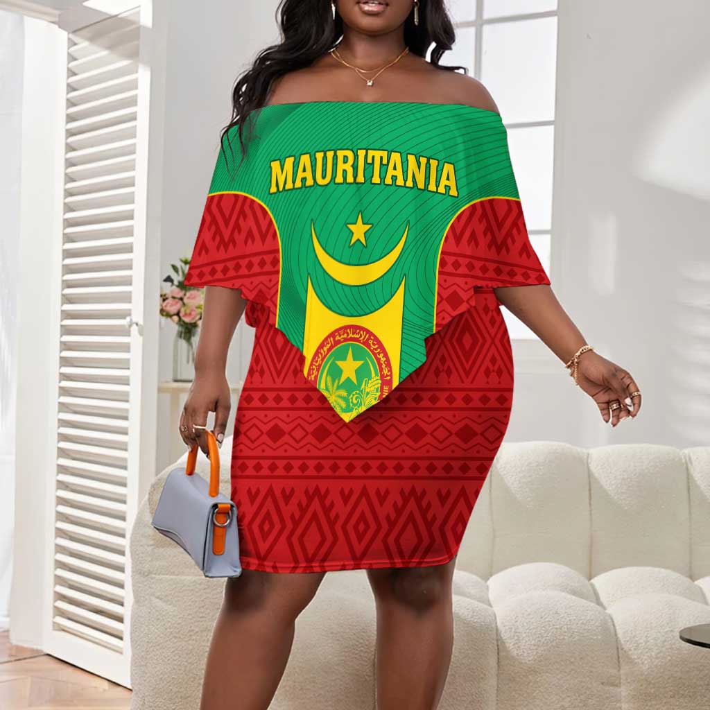 Support the Lions of Chinguetti - Mauritania Football Off Shoulder Short Dress LT01