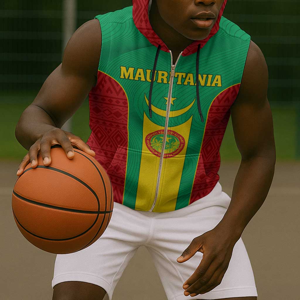 Support the Lions of Chinguetti - Mauritania Football Sleeveless Zip Hoodie - African Pride