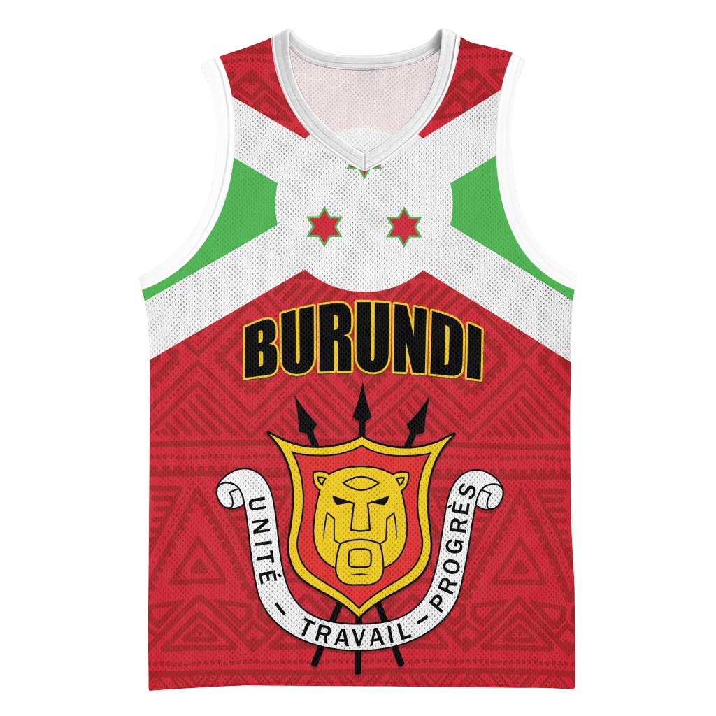 Personalized Burundi Basketball Jersey Coat Of Arms African Pattern - African Pride