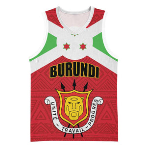 Personalized Burundi Basketball Jersey Coat Of Arms African Pattern - African Pride