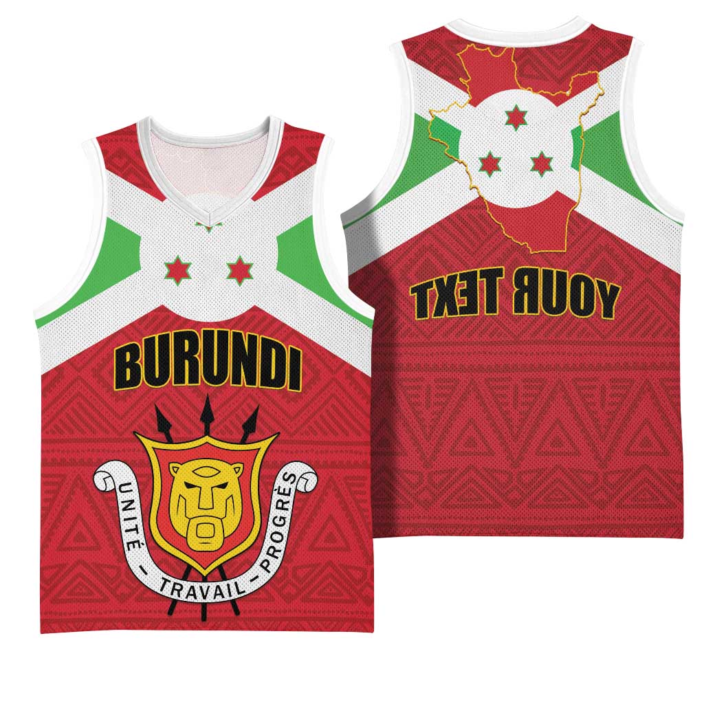 Personalized Burundi Basketball Jersey Coat Of Arms African Pattern - African Pride