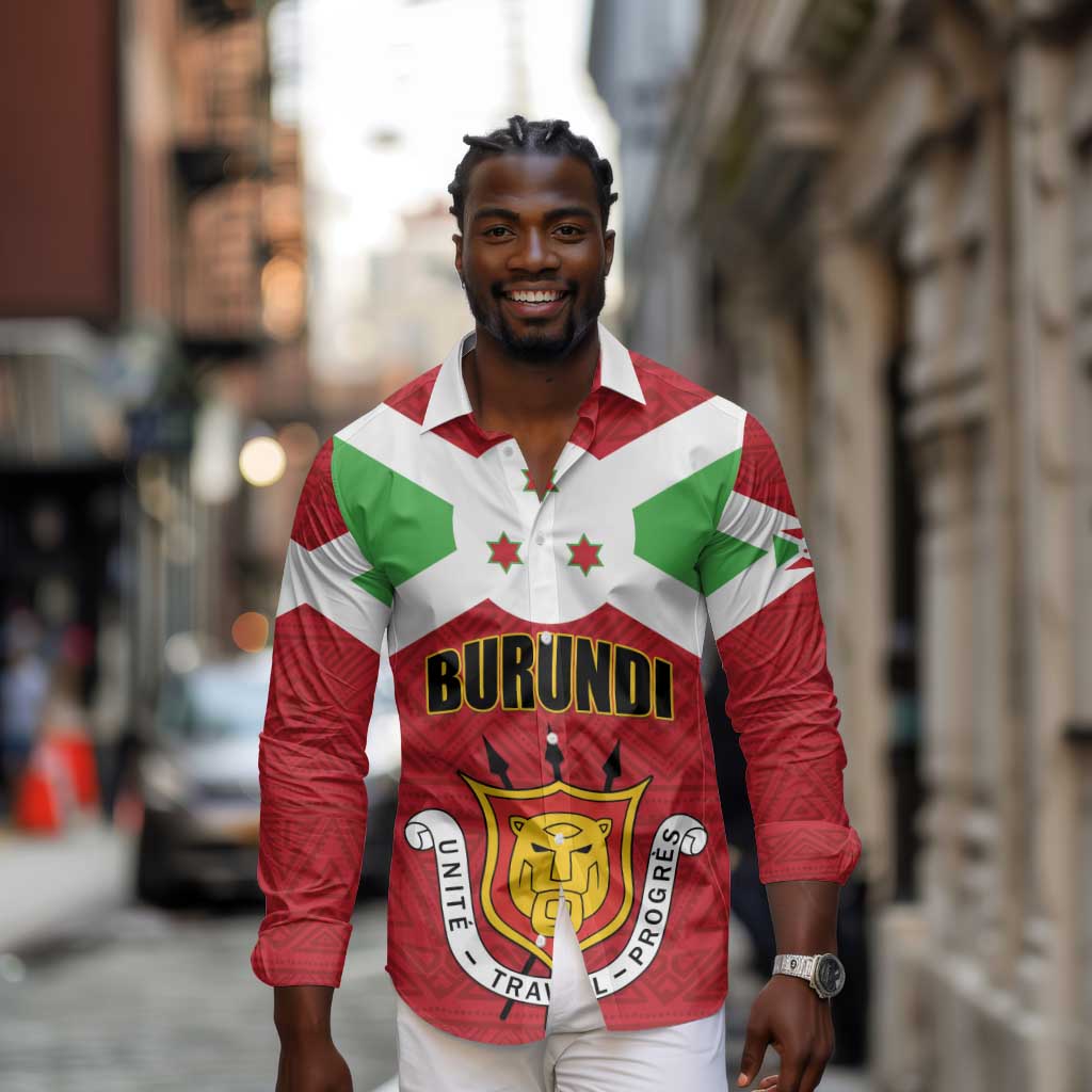 Personalized Burundi Long Sleeve Button Shirt Coat Of Arms African Pattern