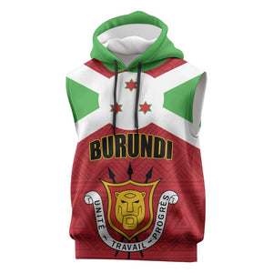 Personalized Burundi Sleeveless Hoodie Coat Of Arms African Pattern - African Pride
