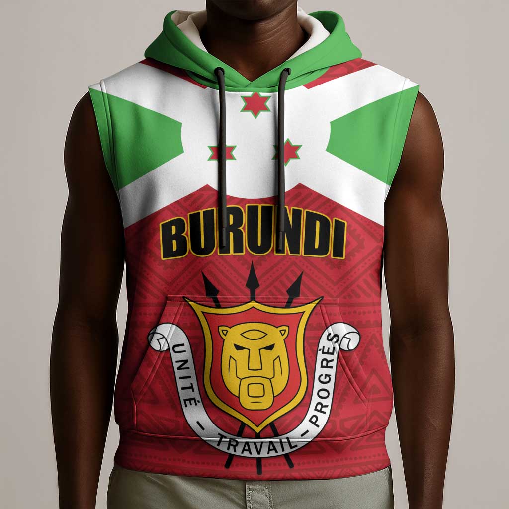 Personalized Burundi Sleeveless Hoodie Coat Of Arms African Pattern - African Pride