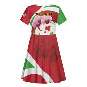 Personalized Burundi Independence Day Kid Short Sleeve Dress Coat Of Arms Bujumbura Flower