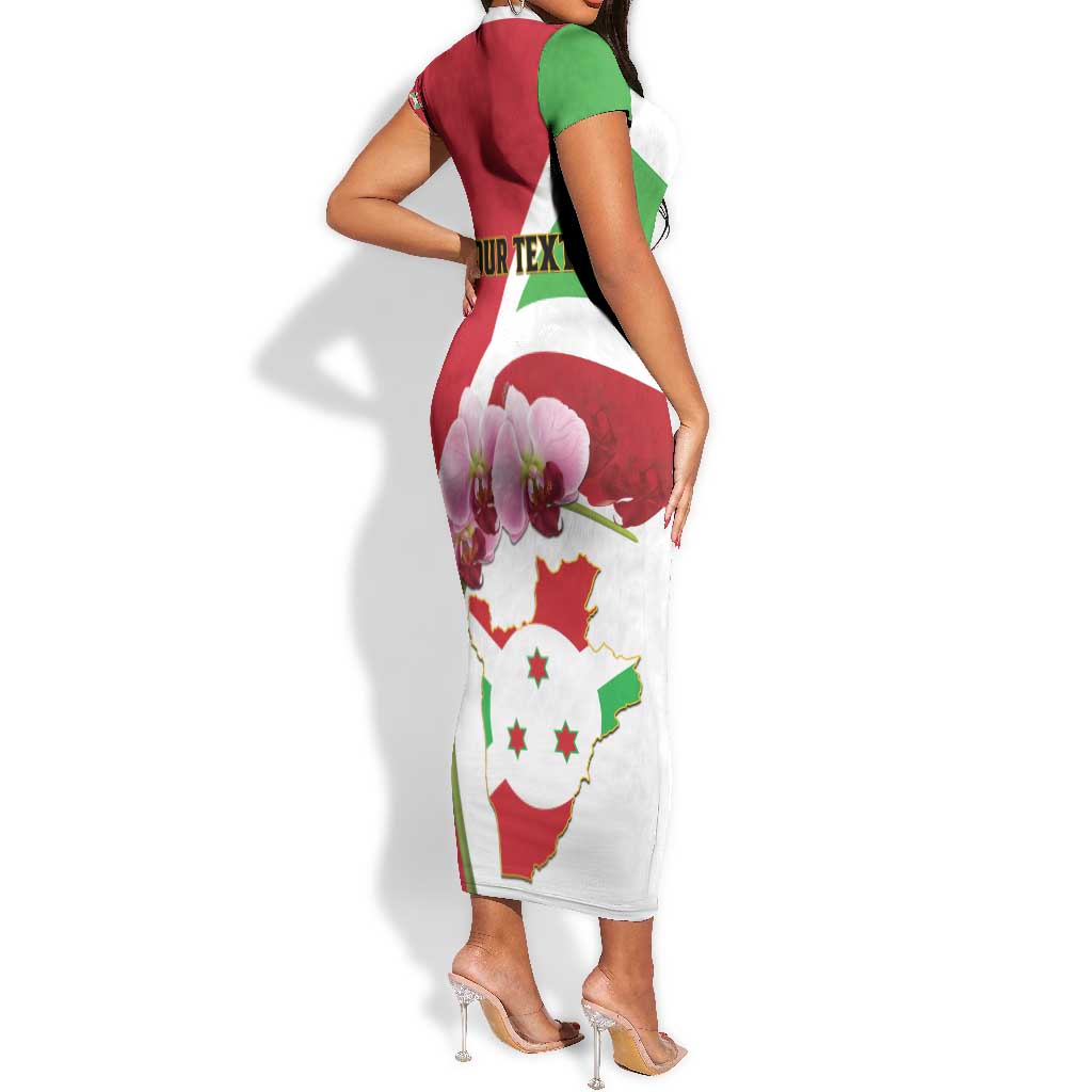 Personalized Burundi Independence Day Short Sleeve Bodycon Dress Coat Of Arms Bujumbura Flower LT01