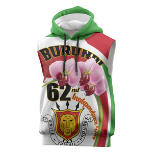 Personalized Burundi Independence Day Sleeveless Hoodie Coat Of Arms Bujumbura Flower - African Pride