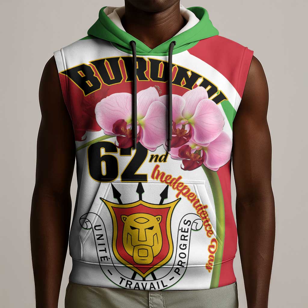 Personalized Burundi Independence Day Sleeveless Hoodie Coat Of Arms Bujumbura Flower - African Pride
