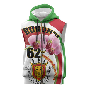 Personalized Burundi Independence Day Sleeveless Zip Hoodie Coat Of Arms Bujumbura Flower - African Pride