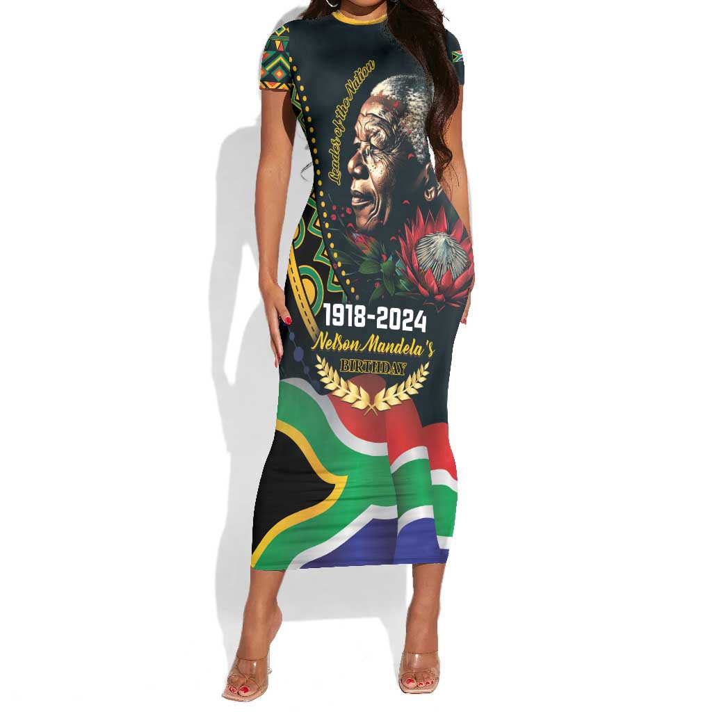 Nelson Mandela Birthday Short Sleeve Bodycon Dress Leader of the Nation LT01