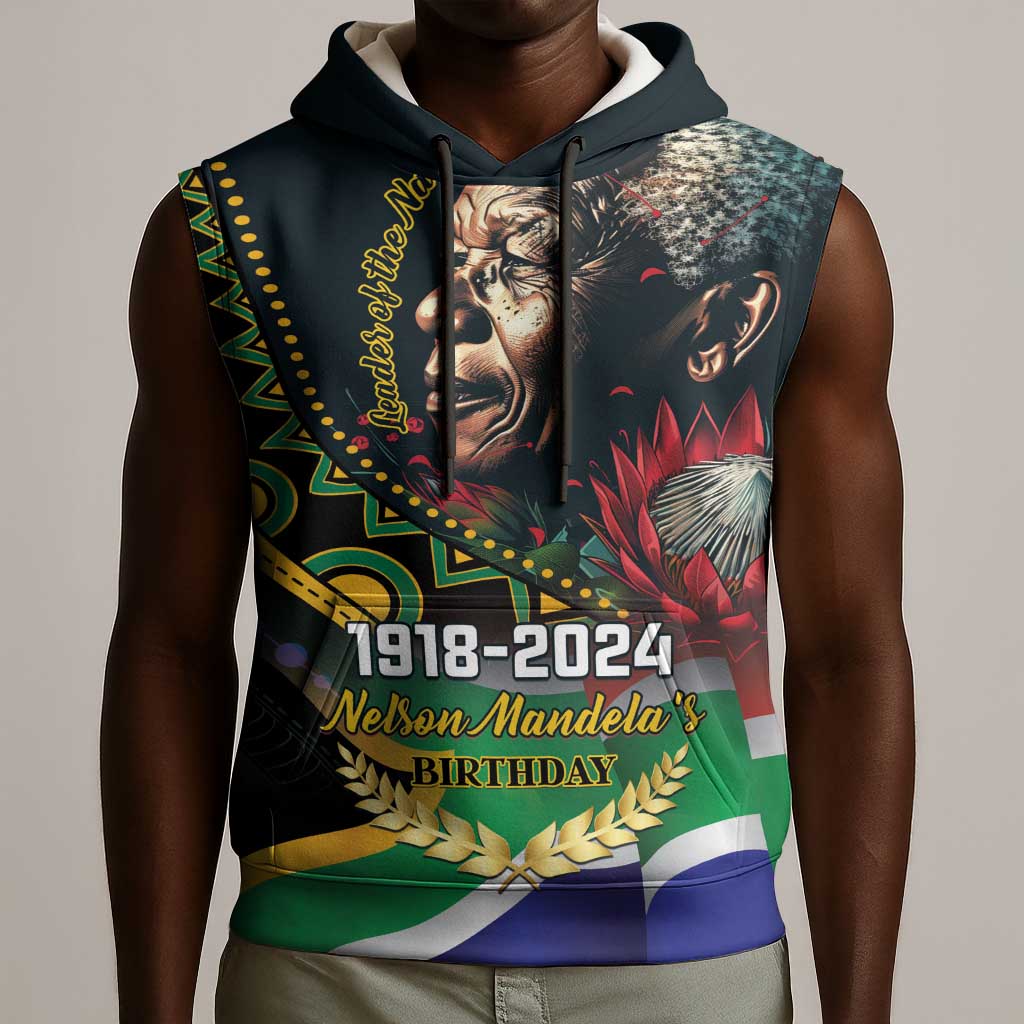 Nelson Mandela Birthday Sleeveless Hoodie Leader of the Nation - African Pride