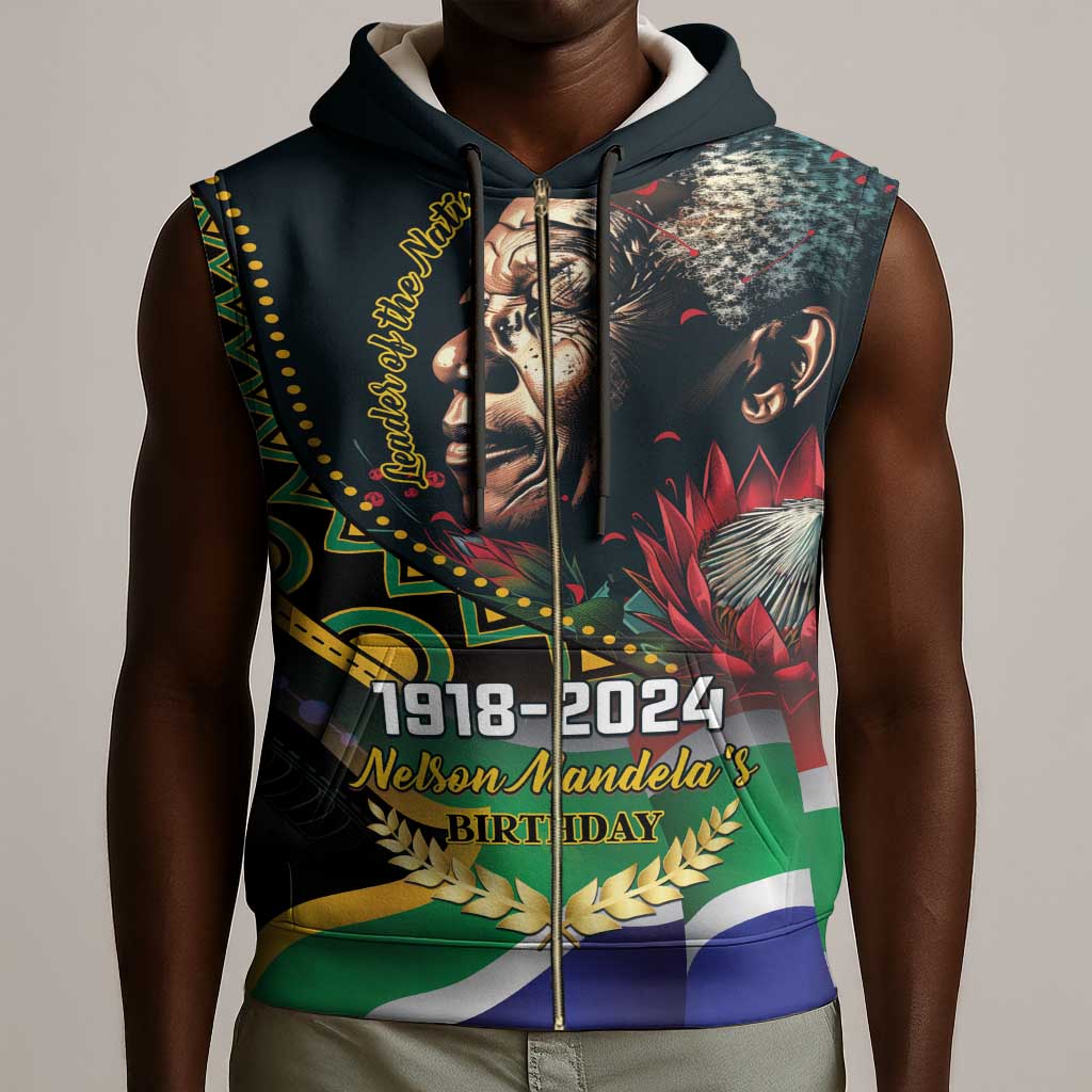 Nelson Mandela Birthday Sleeveless Zip Hoodie Leader of the Nation - African Pride