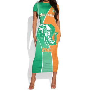 Ivory Coast Independence Day Short Sleeve Bodycon Dress Cote d Ivoire Elephant LT01