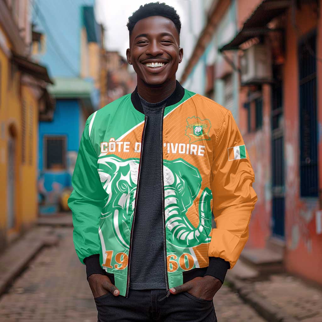 Ivory Coast Independence Day Sleeve Zip Bomber Jacket Cote d Ivoire Elephant
