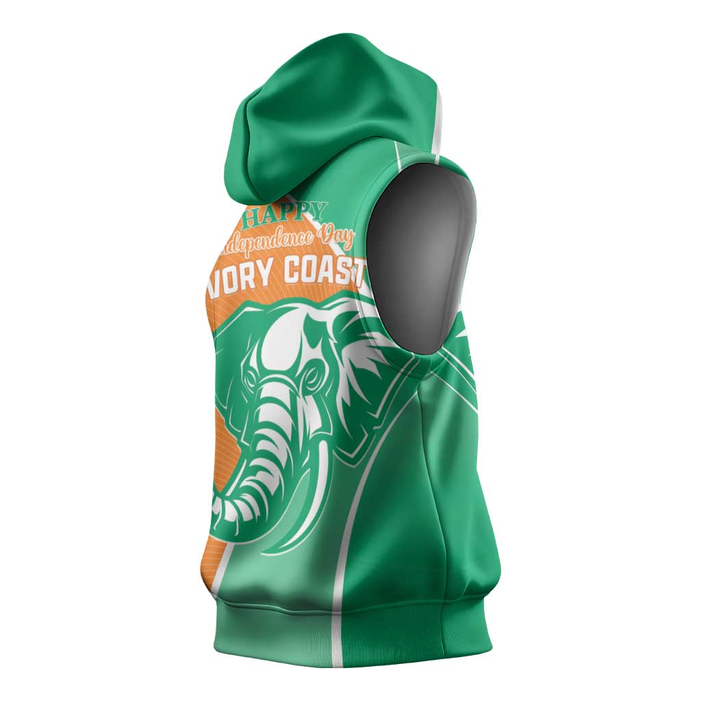 Ivory Coast Independence Day Sleeveless Hoodie Cote d Ivoire Elephant - African Pride