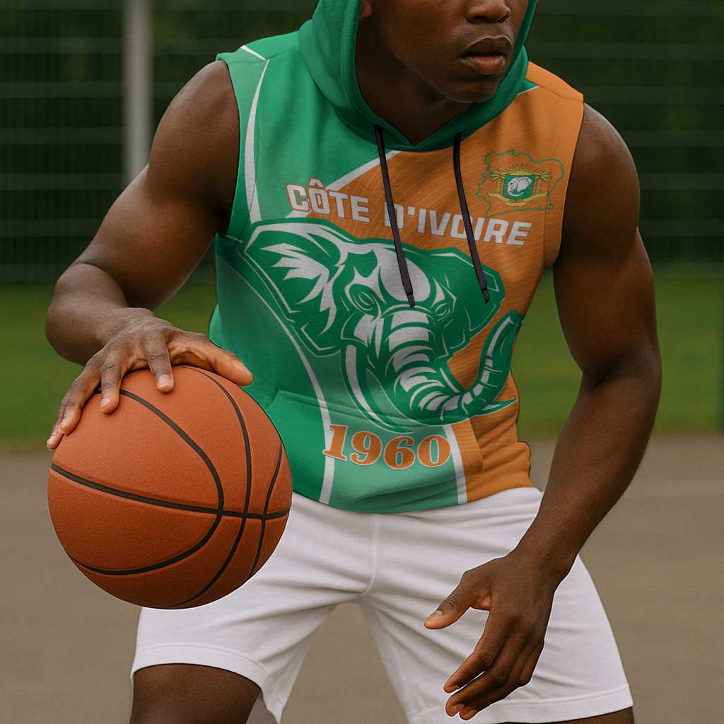 Ivory Coast Independence Day Sleeveless Hoodie Cote d Ivoire Elephant - African Pride