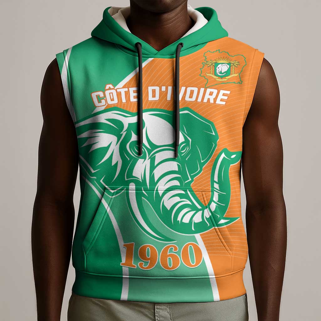 Ivory Coast Independence Day Sleeveless Hoodie Cote d Ivoire Elephant - African Pride