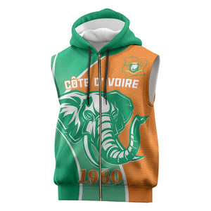 Ivory Coast Independence Day Sleeveless Zip Hoodie Cote d Ivoire Elephant - African Pride