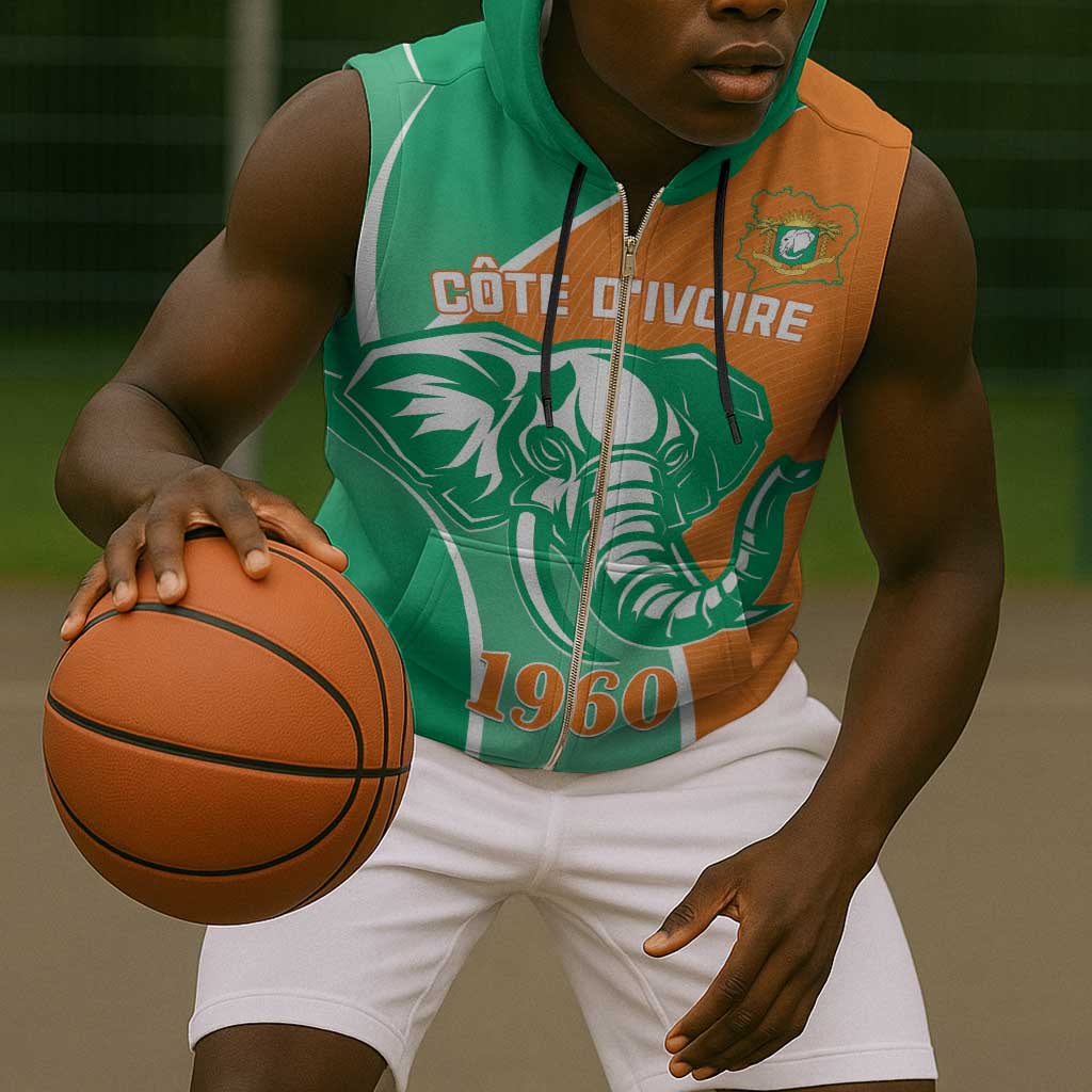 Ivory Coast Independence Day Sleeveless Zip Hoodie Cote d Ivoire Elephant - African Pride