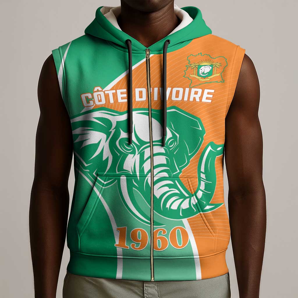 Ivory Coast Independence Day Sleeveless Zip Hoodie Cote d Ivoire Elephant - African Pride