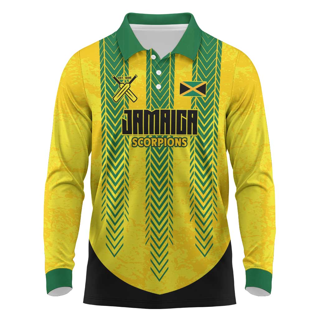 Custom Jamaica Cricket Scorpions Long Sleeve Polo Shirt Go Champions