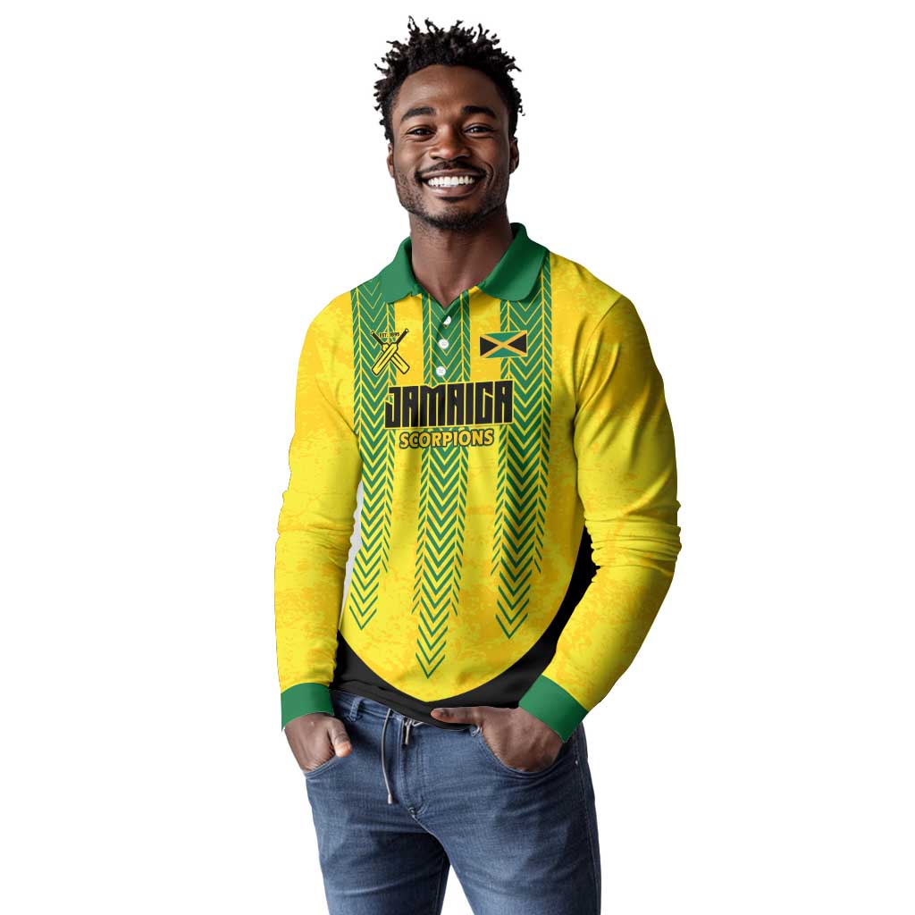 Custom Jamaica Cricket Scorpions Long Sleeve Polo Shirt Go Champions