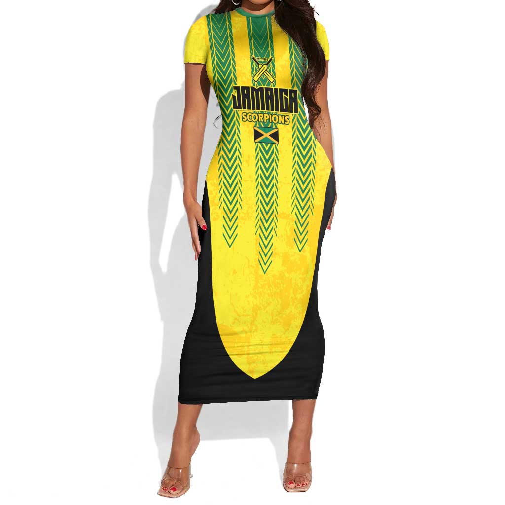 Custom Jamaica Cricket Scorpions Short Sleeve Bodycon Dress Go Champions