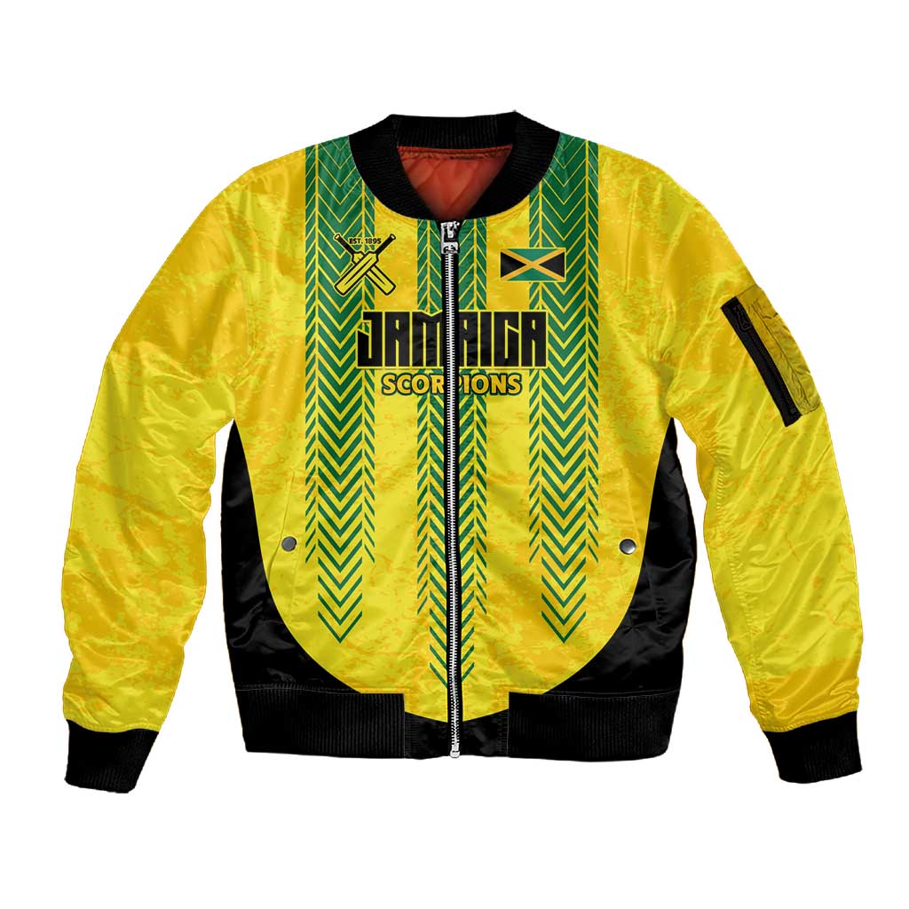 Custom Jamaica Cricket Scorpions Sleeve Zip Bomber Jacket Go Champions