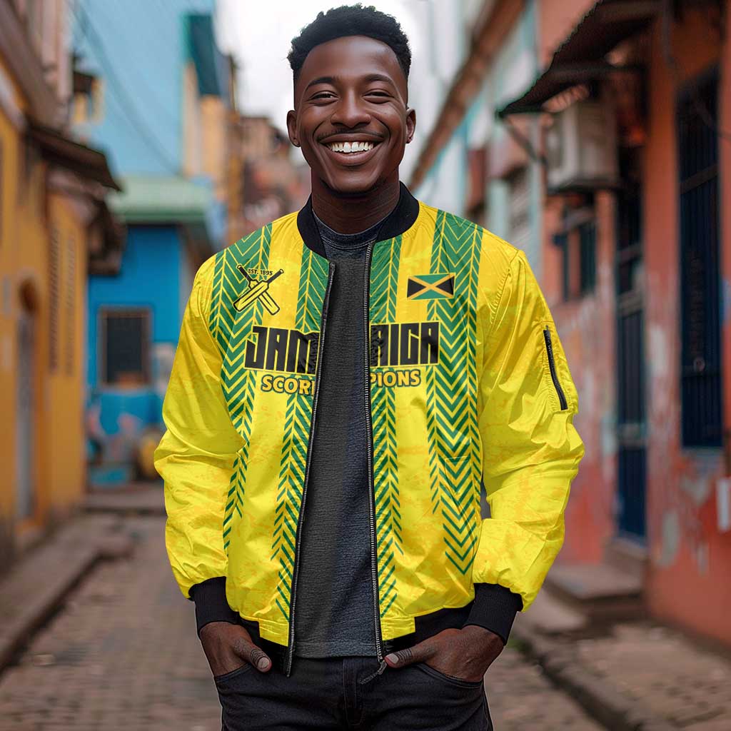Custom Jamaica Cricket Scorpions Sleeve Zip Bomber Jacket Go Champions