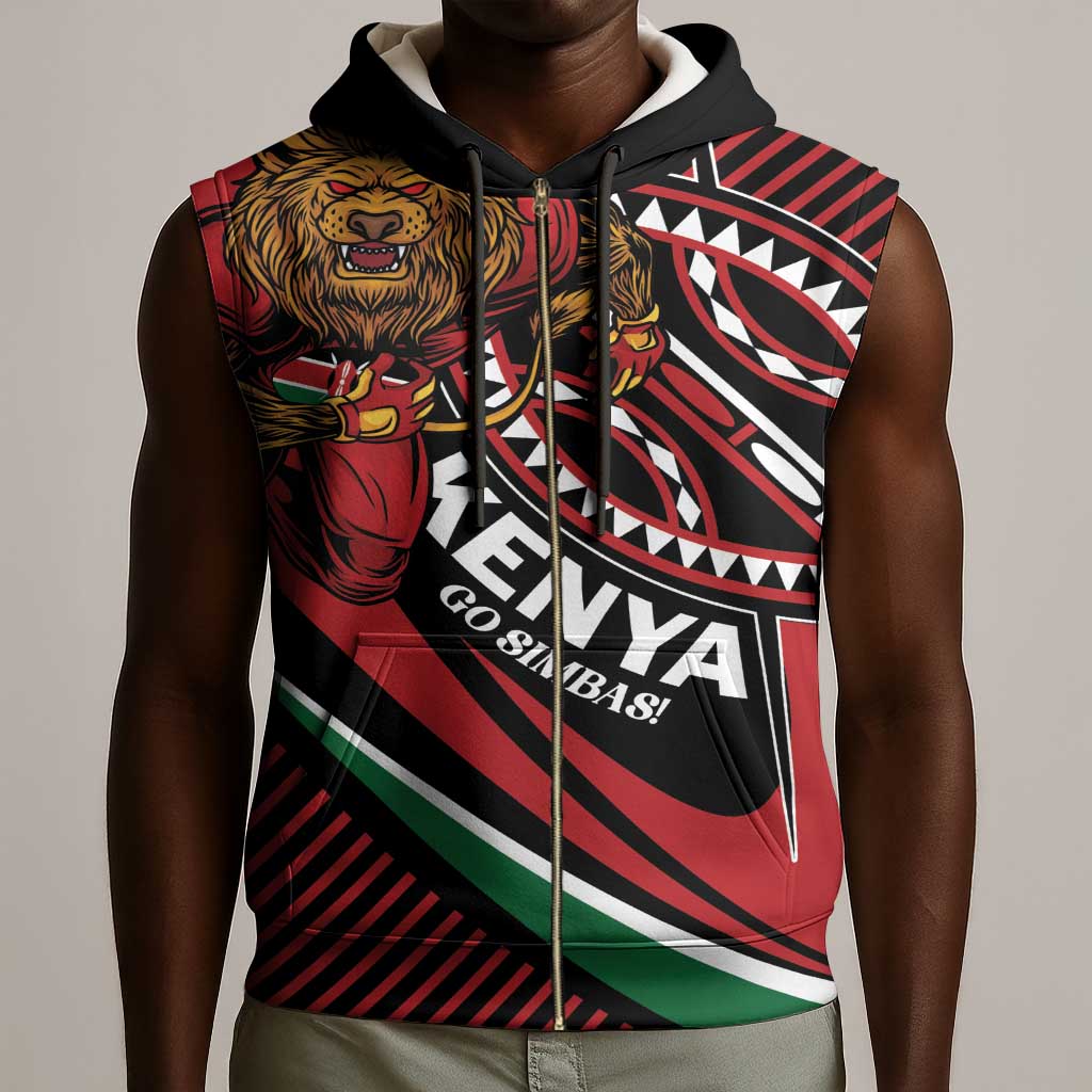 Custom Kenya Rugby Sleeveless Zip Hoodie Simbas Elevate Your Game - African Pride