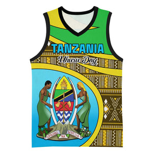 Personalized Tanzania Independence Day Basketball Jersey with Tanzanian Coat of Arms and African Pattern - African Pride