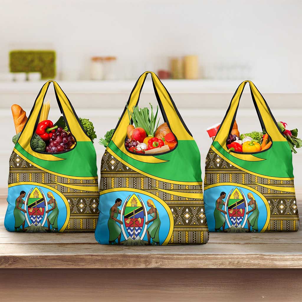 Tanzania Independence Day Grocery Bag with Tanzanian Coat of Arms and African Pattern