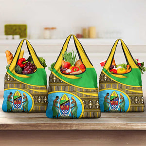 Tanzania Independence Day Grocery Bag with Tanzanian Coat of Arms and African Pattern
