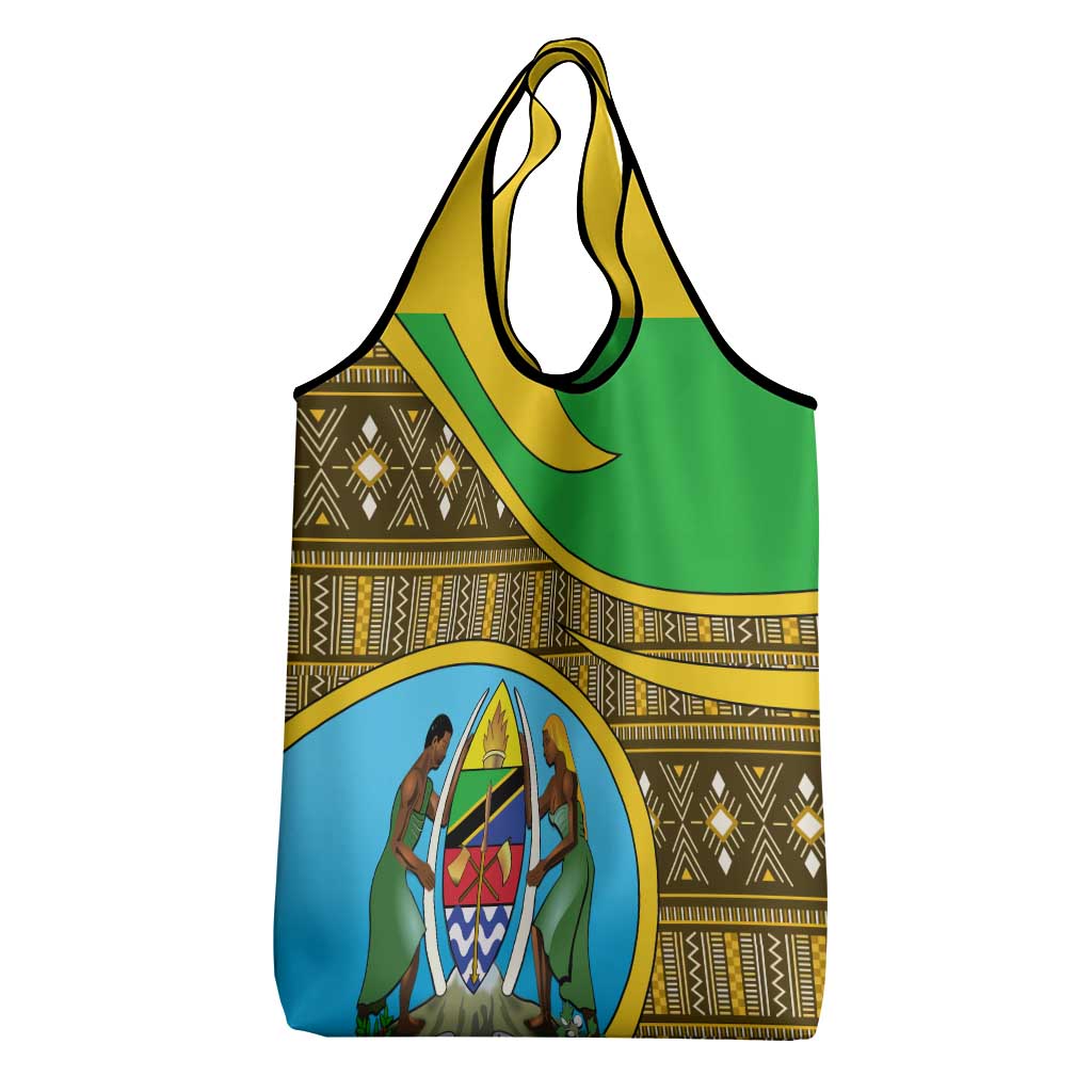 Tanzania Independence Day Grocery Bag with Tanzanian Coat of Arms and African Pattern