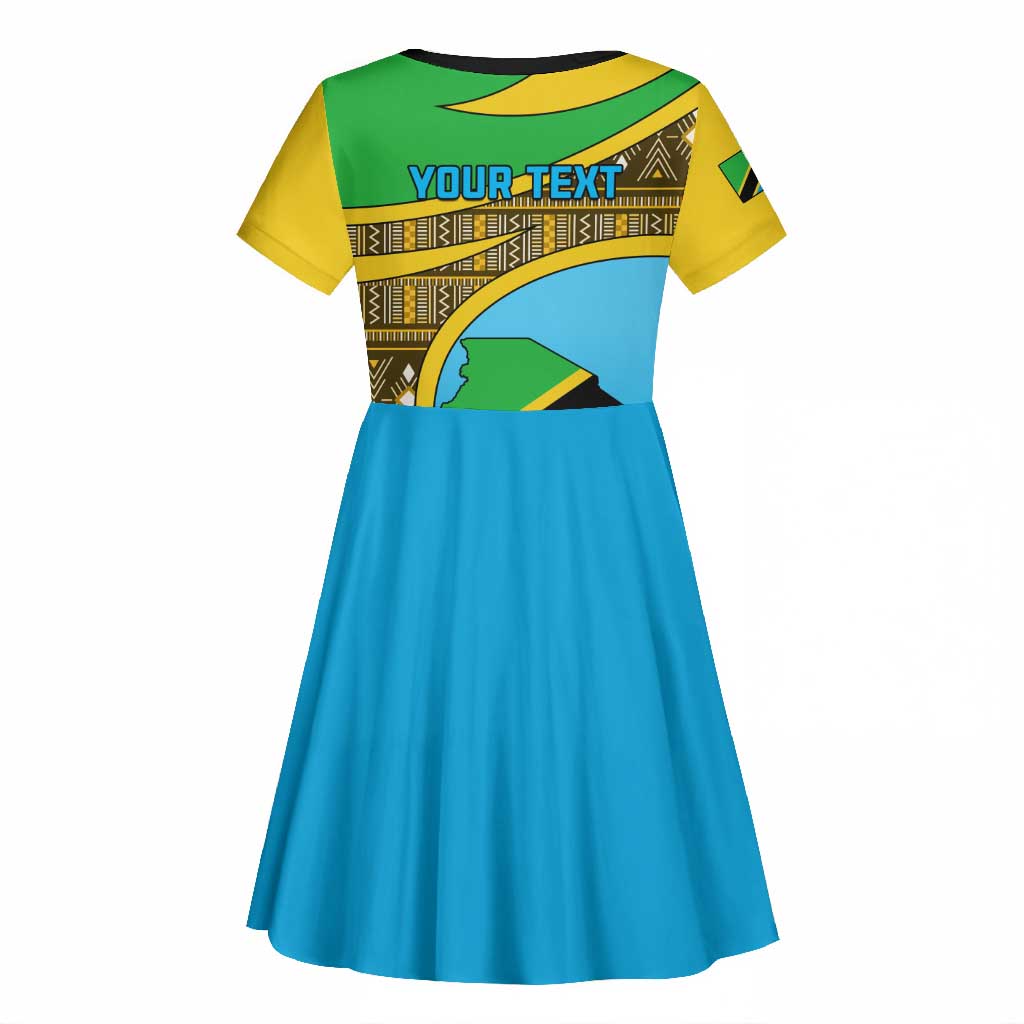 Personalized Tanzania Independence Day Kid Short Sleeve Dress with Tanzanian Coat of Arms and African Pattern