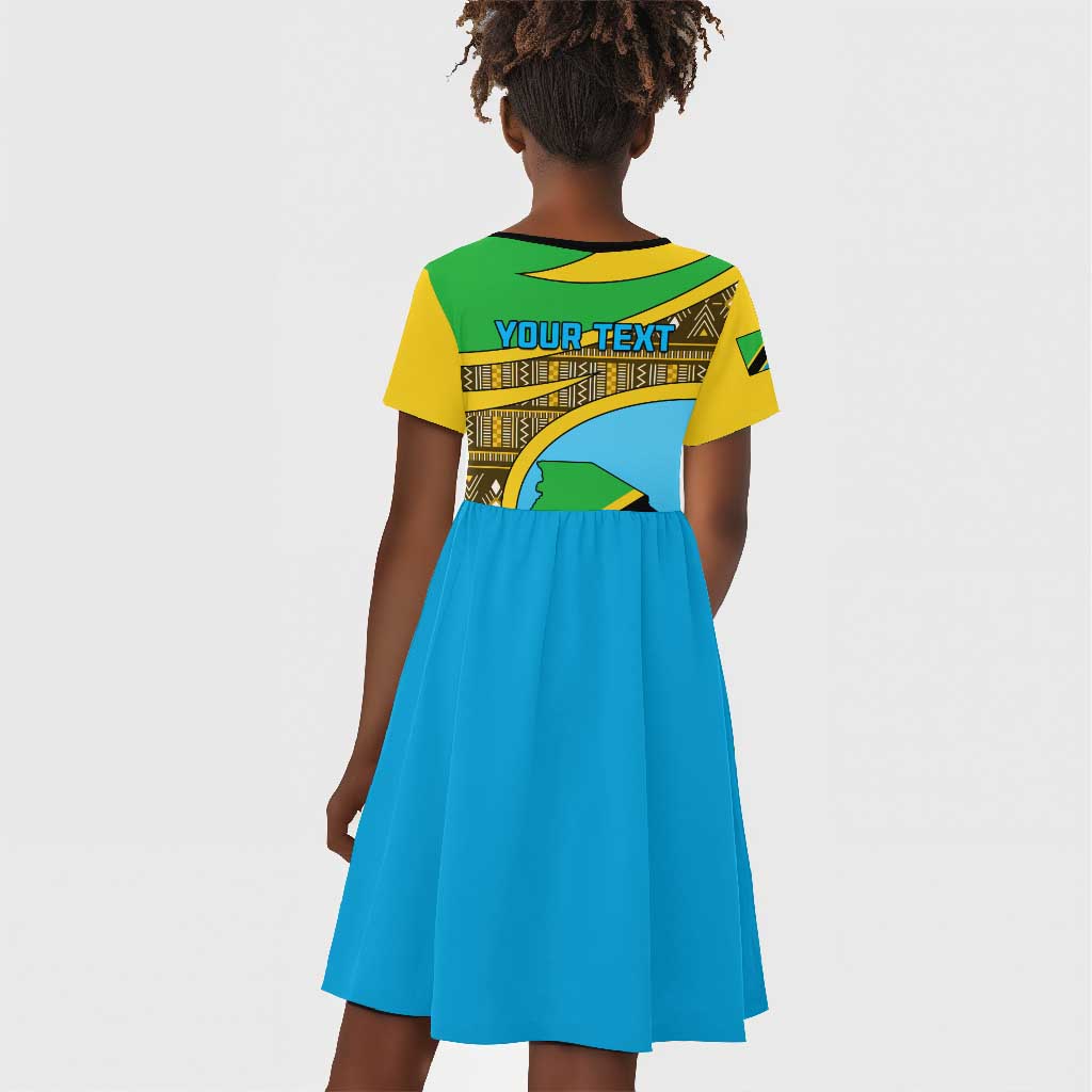 Personalized Tanzania Independence Day Kid Short Sleeve Dress with Tanzanian Coat of Arms and African Pattern