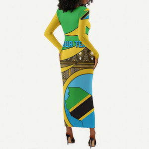 Personalized Tanzania Independence Day Long Sleeve Bodycon Dress with Tanzanian Coat of Arms and African Pattern LT01
