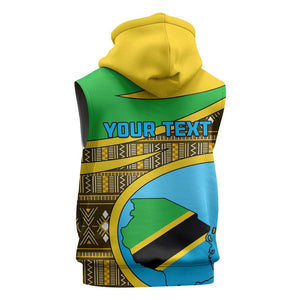 Personalized Tanzania Independence Day Sleeveless Zip Hoodie with Tanzanian Coat of Arms and African Pattern - African Pride