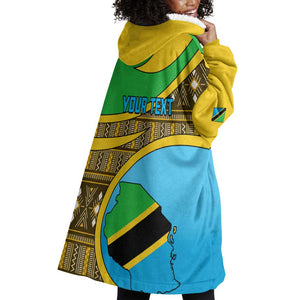 Personalized Tanzania Independence Day Wearable Blanket Hoodie with Tanzanian Coat of Arms and African Pattern