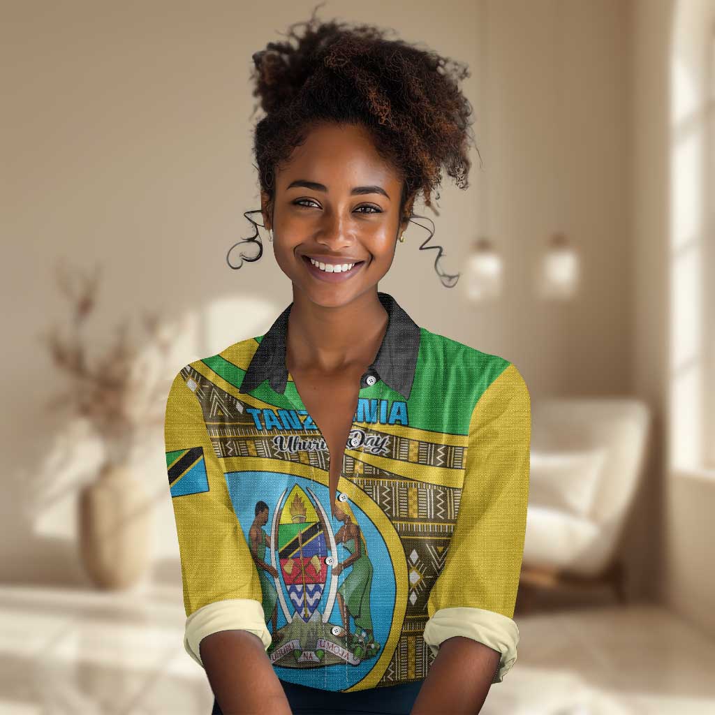 Personalized Tanzania Independence Day Women Casual Shirt with Tanzanian Coat of Arms and African Pattern LT01