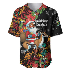 South Africa Gelukkige Kersfees Baseball Jersey Black Santa Claus Riding Springbok