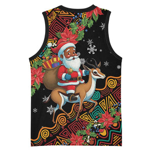 South Africa Gelukkige Kersfees Basketball Jersey Black Santa Claus Riding Springbok - African Pride